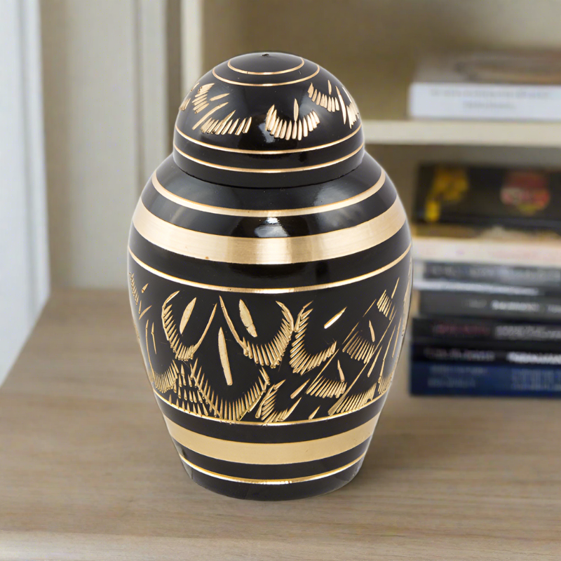 Radiance Elite Small Keepsake Urn Black and Gold Cremation Urn for Ashes