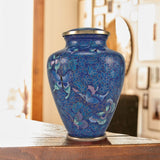 Nouveau Butterfly Cloisonne Cremation Urn for Ashes, Part of Collection of Large Cremation Urns