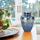 Metallic Blue Banded Cremation Urn in Large