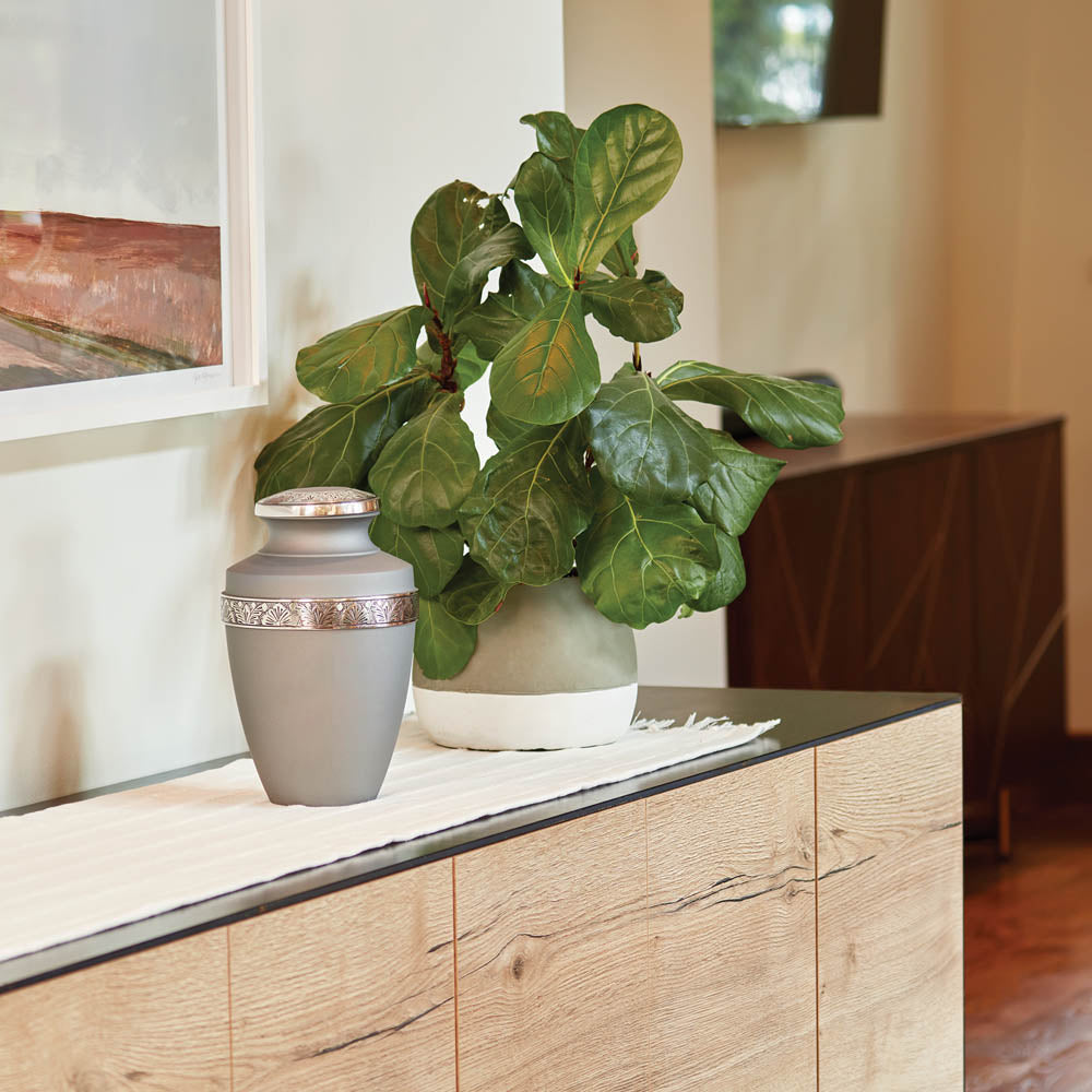 Gray and Silver Urn in home