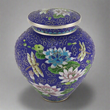 Filigree Cloisonné Lily Dragonfly Cremation Urn in Large