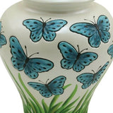 Blue Butterflies Ceramic Cremation Urn In Large