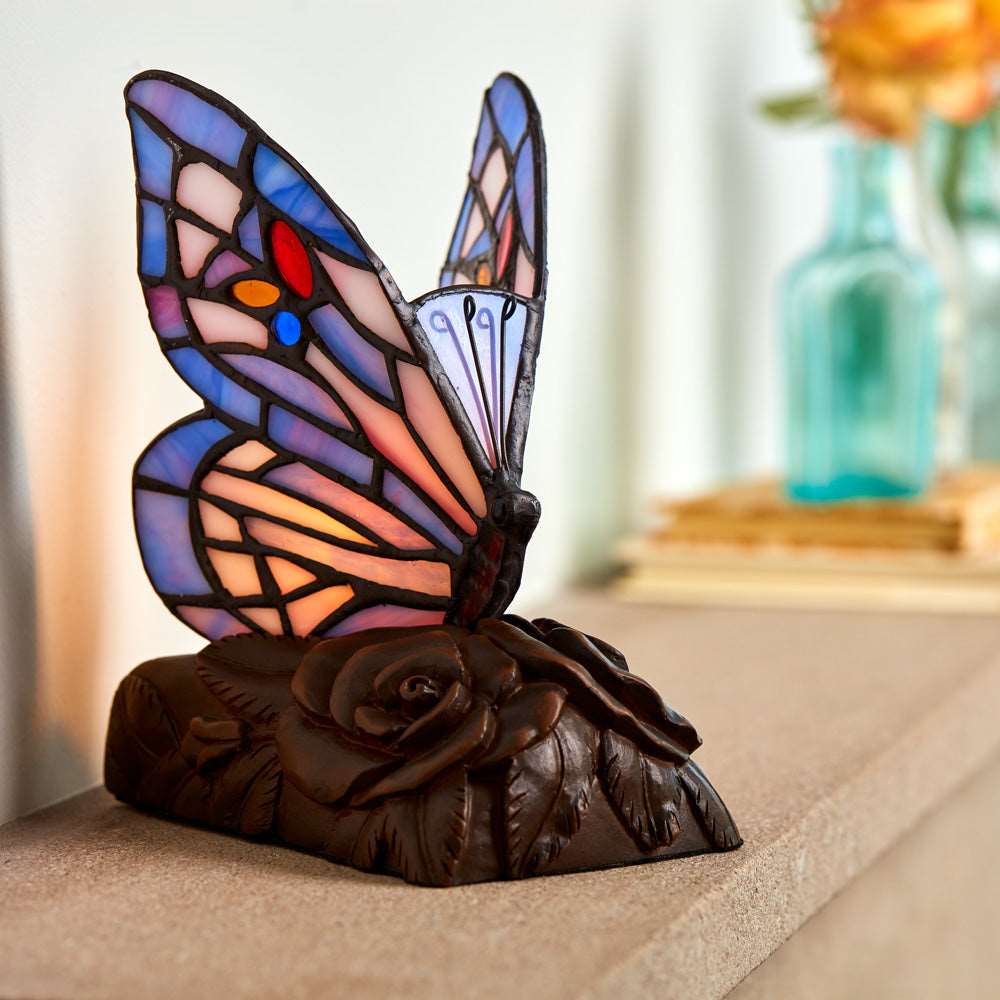 Butterfly Stained Glass Memory Lamp in Pink and Purple Lifestyle