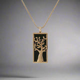 Rose Gold and Onyx Embossed Tree Cremation Pendant  With Chain