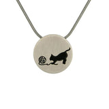 Round Pewter Pendant With Cat, Yarn and Chain