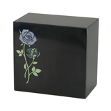 Keystone Black Marble Cremation Urn With Roses + Opulent Blue Inlay