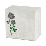 Keystone White Marble Cremation Urn With Roses + Opulent Blue Inlay