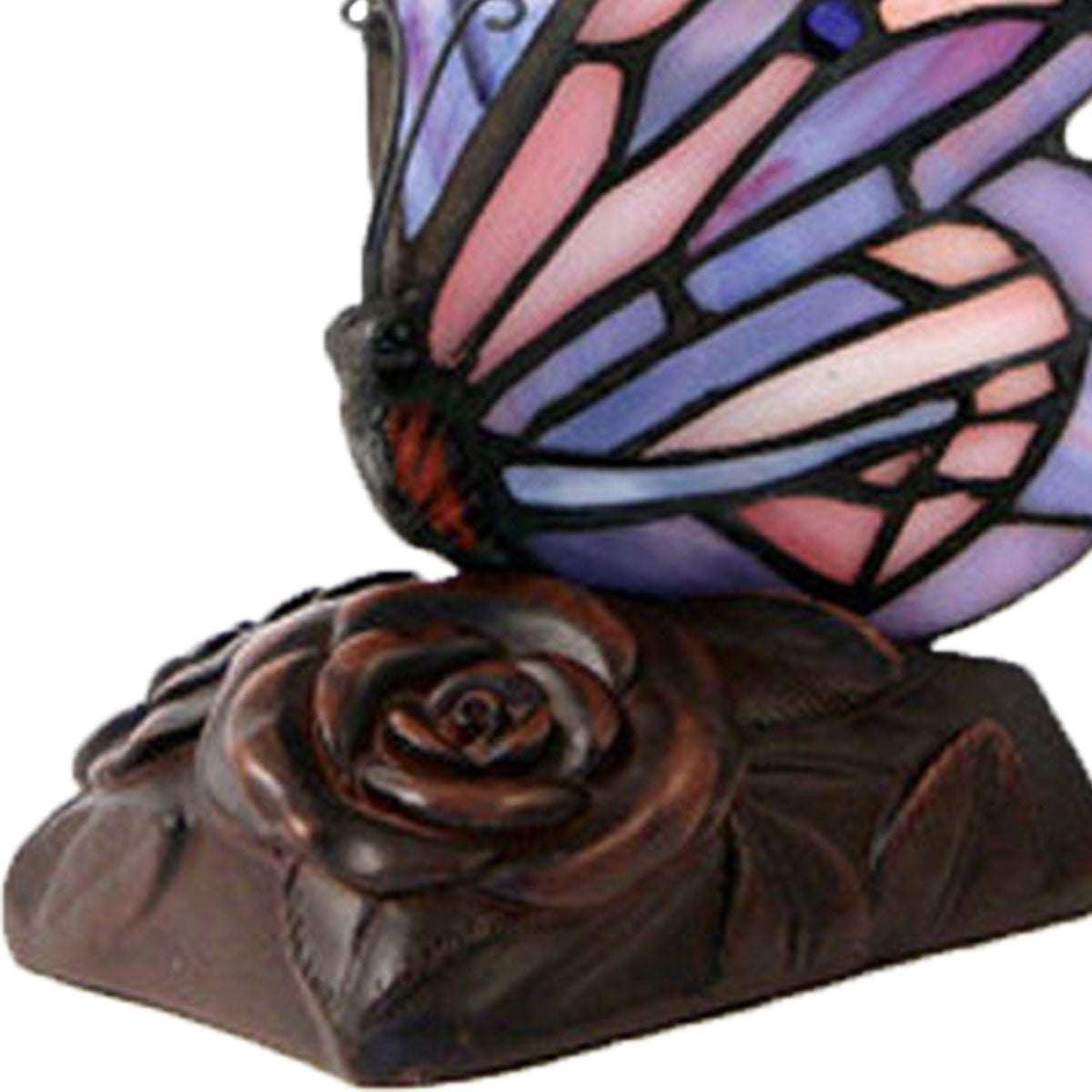 Butterfly Stained Glass Memory Lamp in Pink and Purple Close Up Base