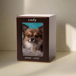 Cherry MDF Pet Photo Cremation Urn in Extra Small