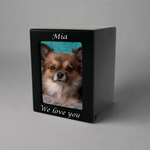 Black MDF Pet Photo Cremation Urn in Extra Small