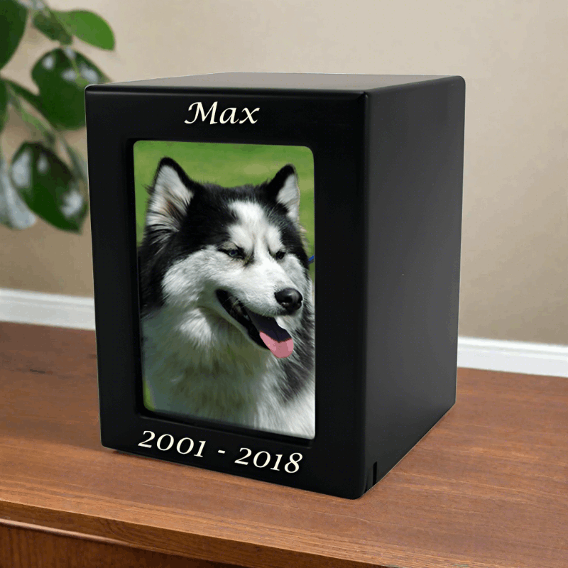 Black MDF Pet Photo Cremation Urn in Small