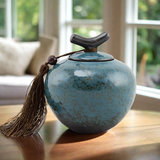 Turquoise Ceramic Pet Urn In Medium