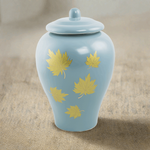 Classic Ceramic Cremation Urn with Golden Leaves