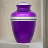 Dark Purple Banded Cremation Urn In Medium