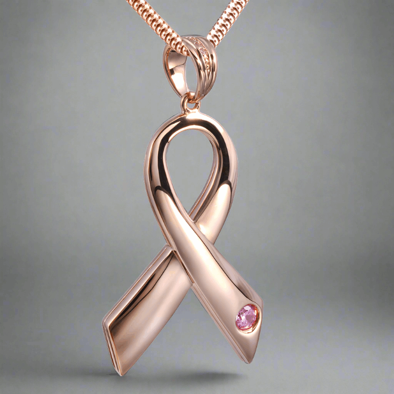 Breast Cancer Ribbon Cremation Pendant in Rose Gold Vermeil