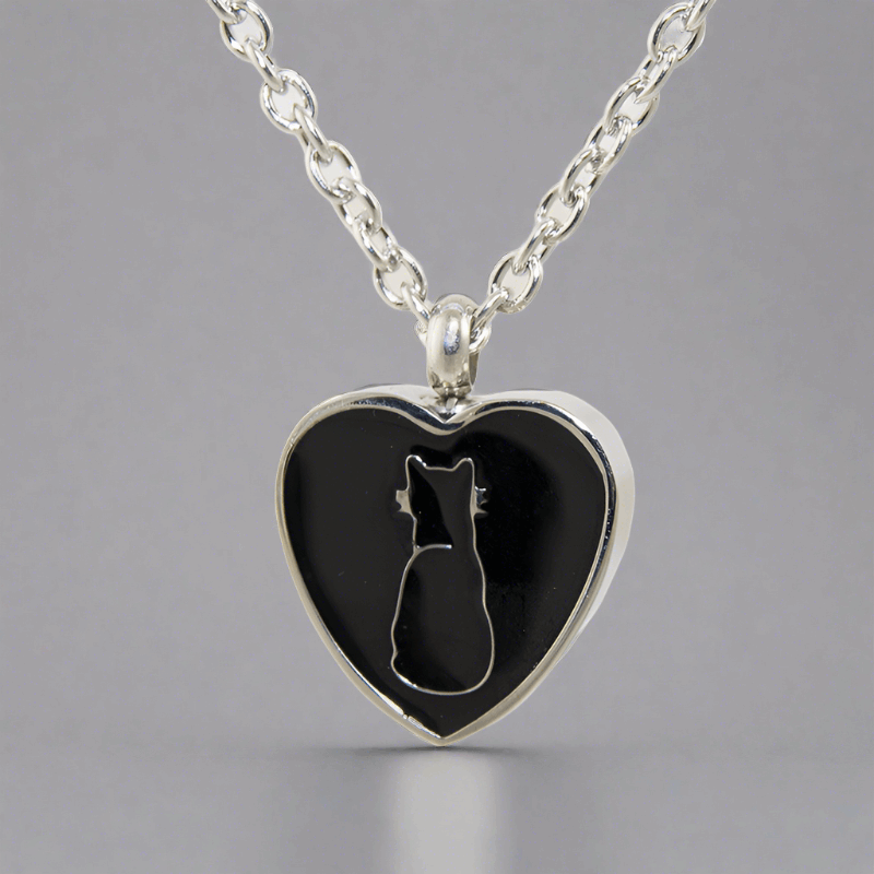 Cremation Necklace for Cat Ashes - Black Cat Silhouette Cremation Pendant