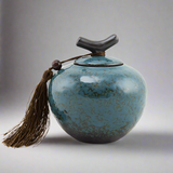 Turquoise Ceramic Cremation Urn In Extra Small