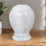 Ringed White Marble Cremation Urn in Extra Small
