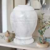 Ringed White Marble Cremation Urn in Extra Small