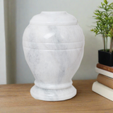 Ringed White Marble Cremation Urn in Extra Small