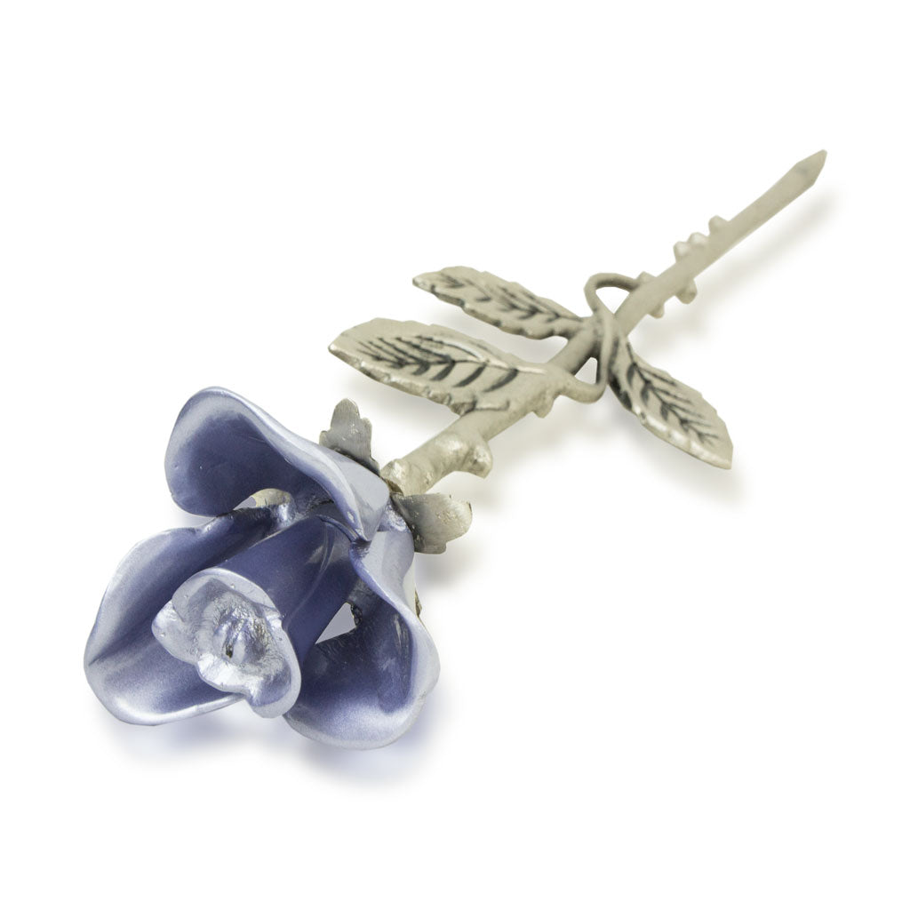 Lavender rose stem keepsake for ashes with golden bronze rose stem and engravable leaf.