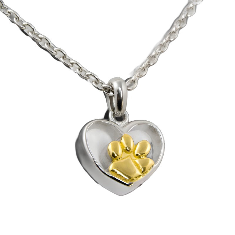 Golden Paw Cremation Heart Necklace