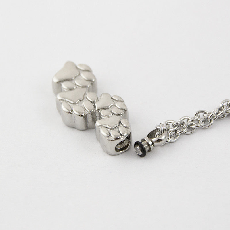 Stainless Steel Cremation Necklace - Paw Prints