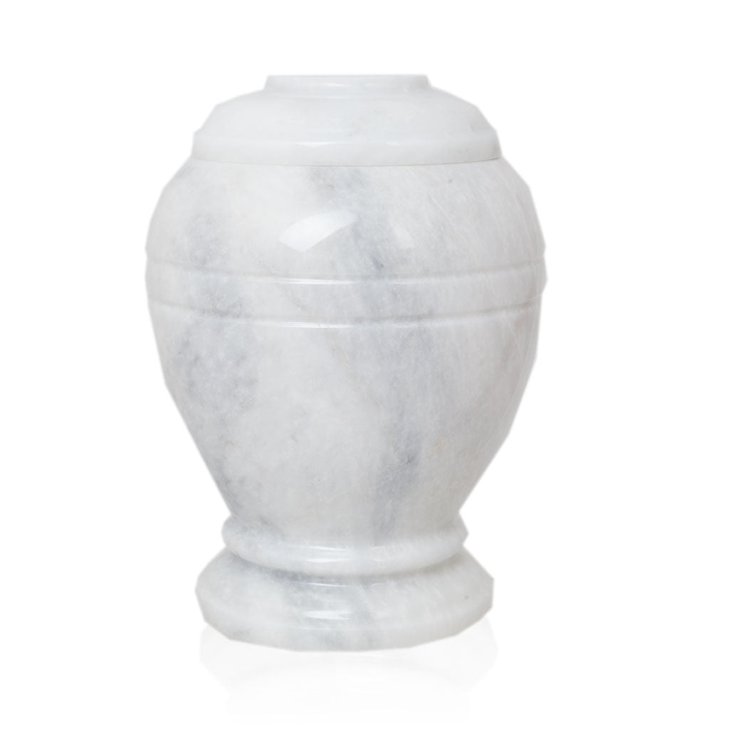 Ringed White Marble Cremation Urn - Extra Small